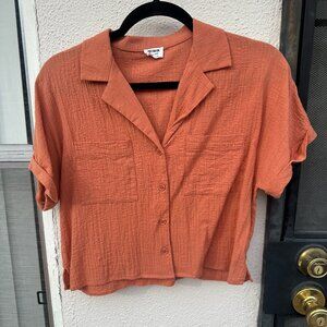 Cotton On Blousy Short Sleeve Button Down Crop Tee